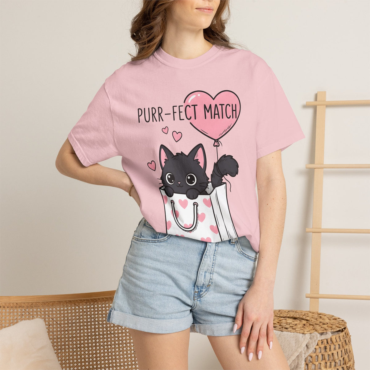 Black Cat Whimsical T-Shirt – Valentine's Day Kitty Line product image 12