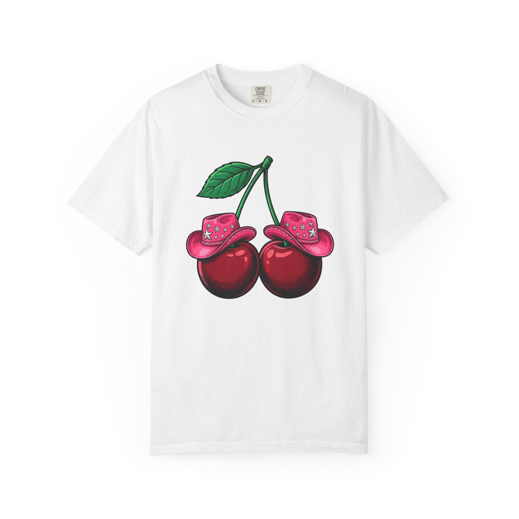 Cherry Cowboy Hat Cartoon T-Shirt – Cowgirl Fall Harvest Design, Women Graphic Tee
