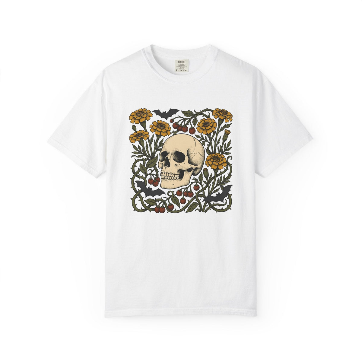 Skull Floral Shirt Halloween Gothic Unisex Gift Tattoo Tee product image 1