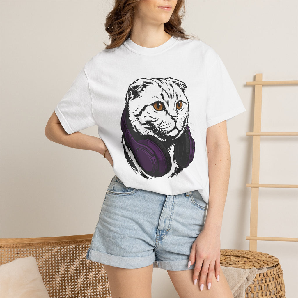 Cat Headphones Shirt Music Gift Women Bold Graphic Tee product image 6