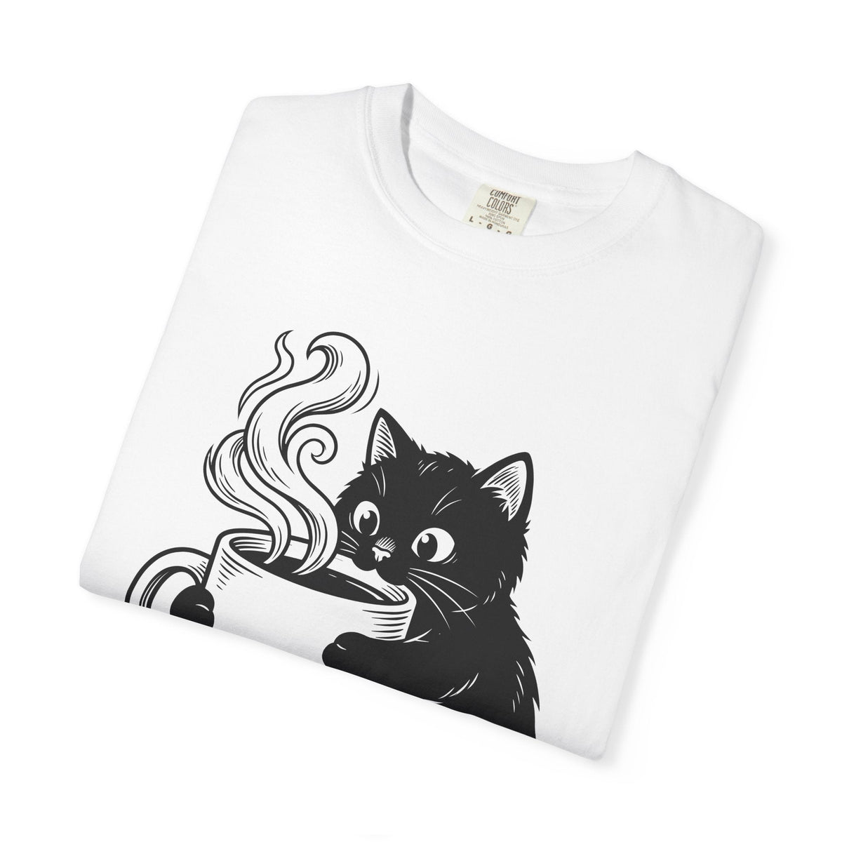 Black Feline Mug Shirt Cat Cappuccino Unisex Gift Cartoon Tee Cat T-Shirt Cat