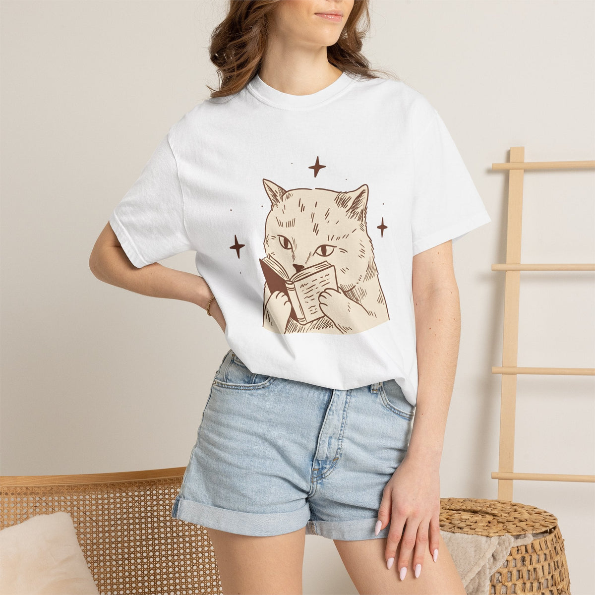 Cat Reading Shirt Bookworm Unisex Gift Hand Drawn Tee Kitty product image 6