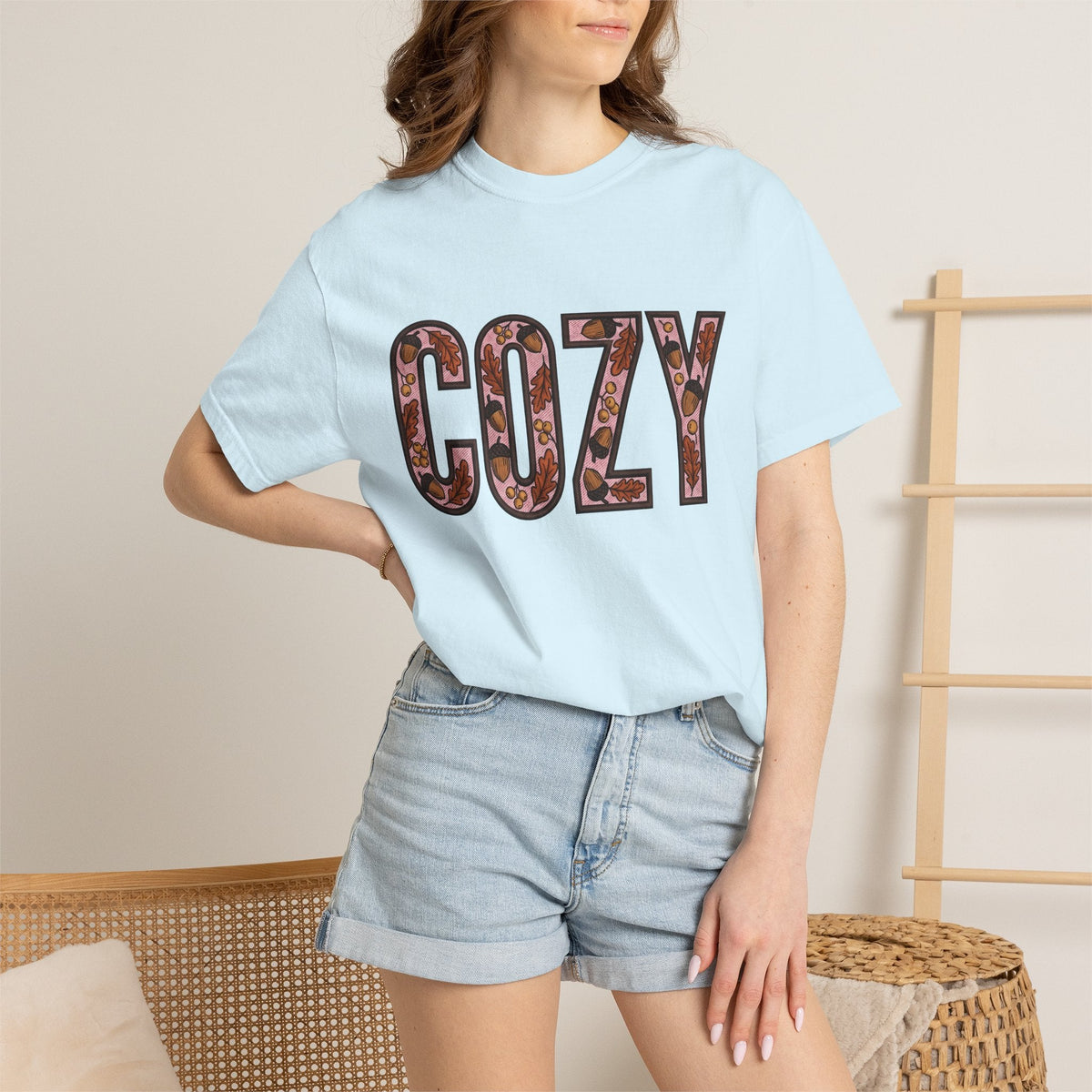 Acorn Leaf Stitched T-Shirt – Cozy Fall Hygge Autumn product image 9