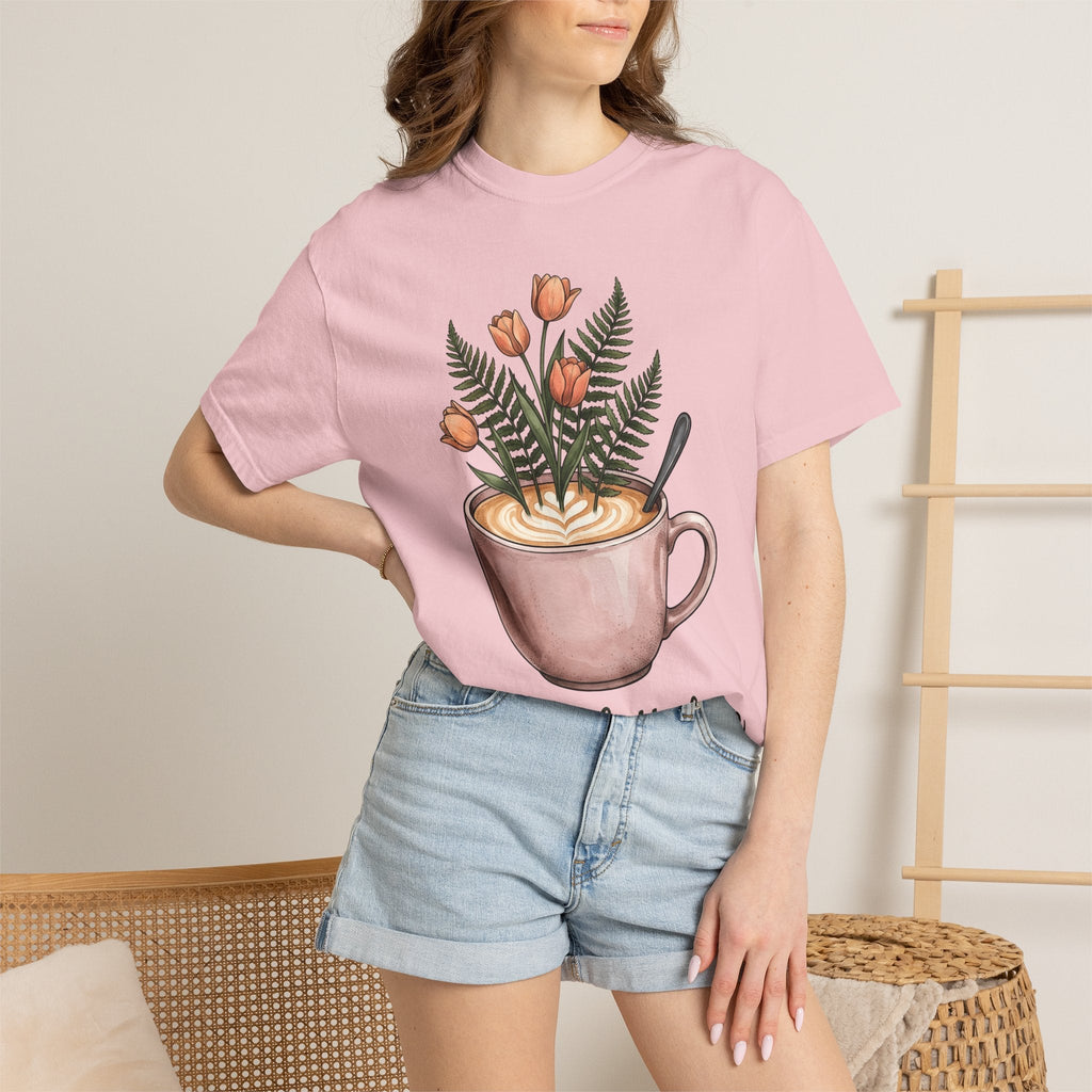 Latte Cup Shirt Coffee Buds Unisex Gift Line Art Tee Coffee Mug T-Shirt Coffee