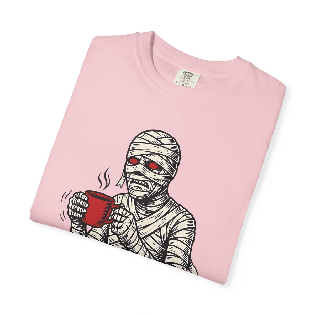Bandaged Coffee Cup Cartoon T-Shirt – Halloween Caffeine Lover Mummy, Unisex Graphic Tee
