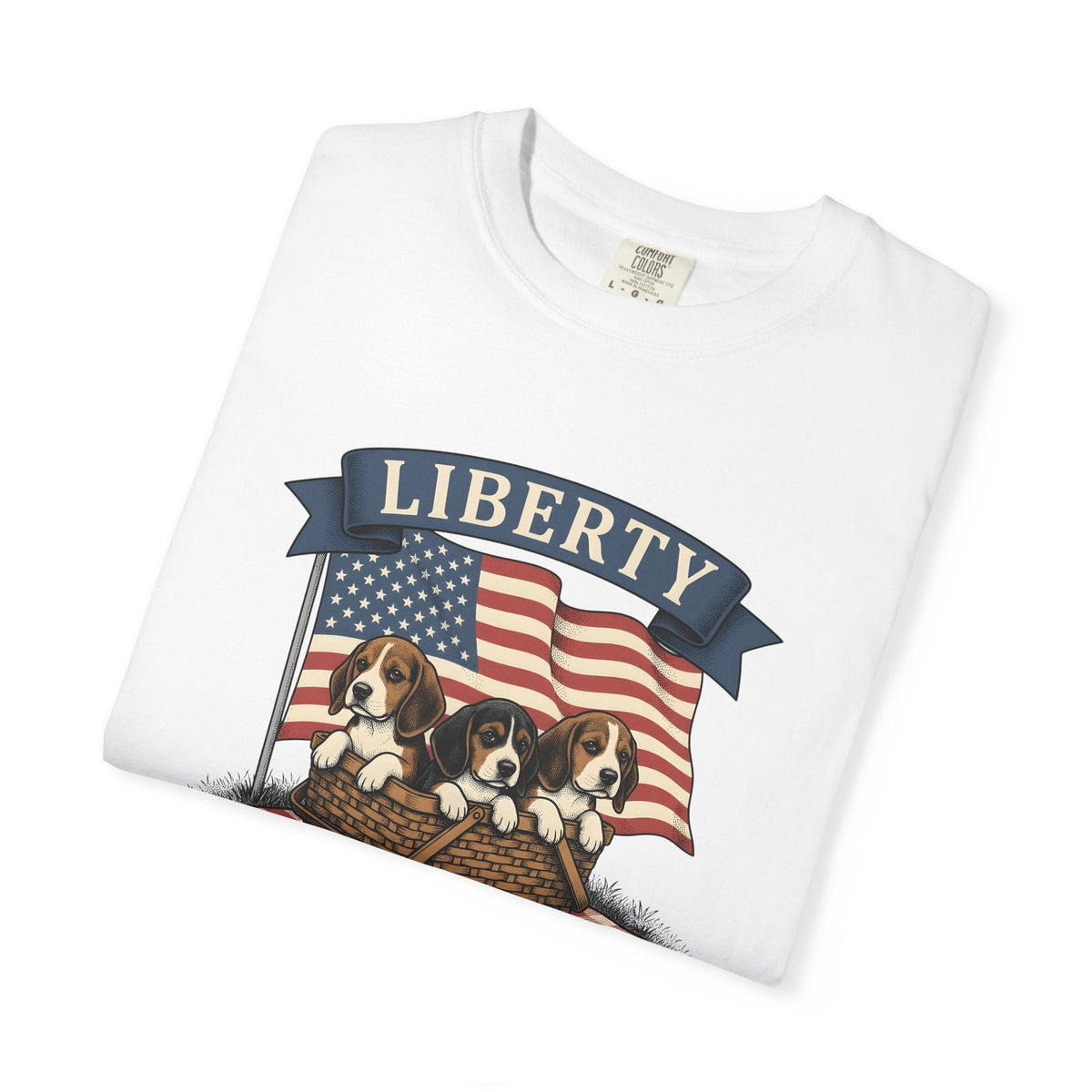 Beagle Pups Rustic T-Shirt – 4th of July Freedom Puppy product image 5