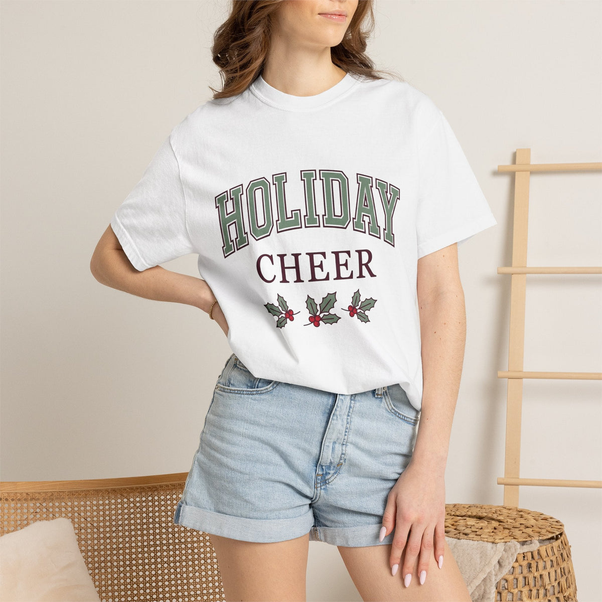 Holly Leaves Collegiate T-Shirt – Vintage Christmas Holiday product image 6