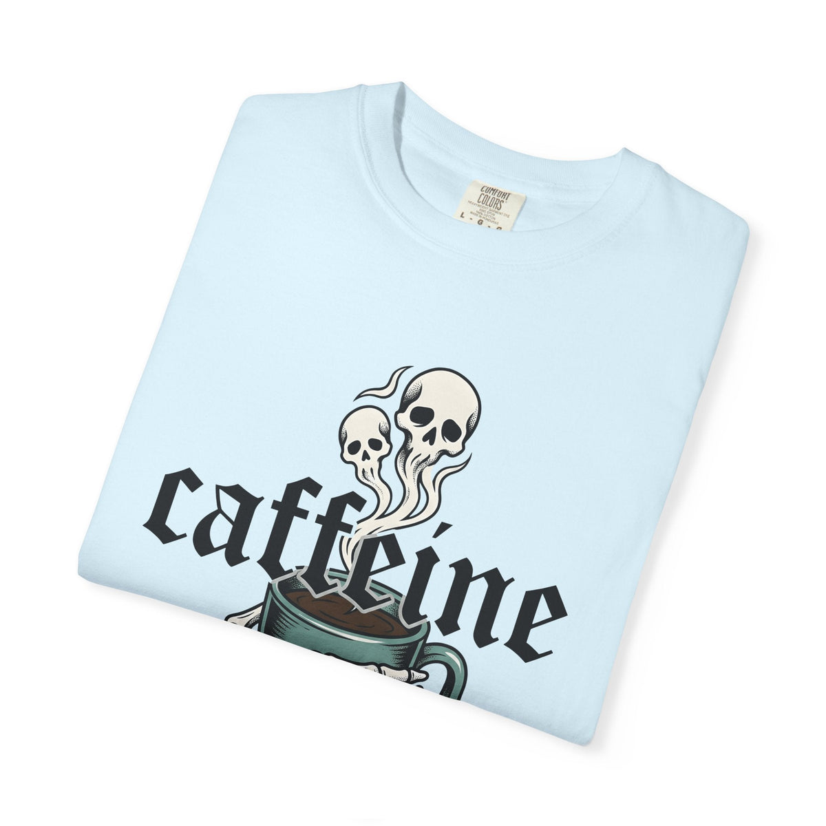 Skull Hand Coffee Mug Spooky T-Shirt – Halloween Horror Caffeine Lover, Unisex Graphic Tee