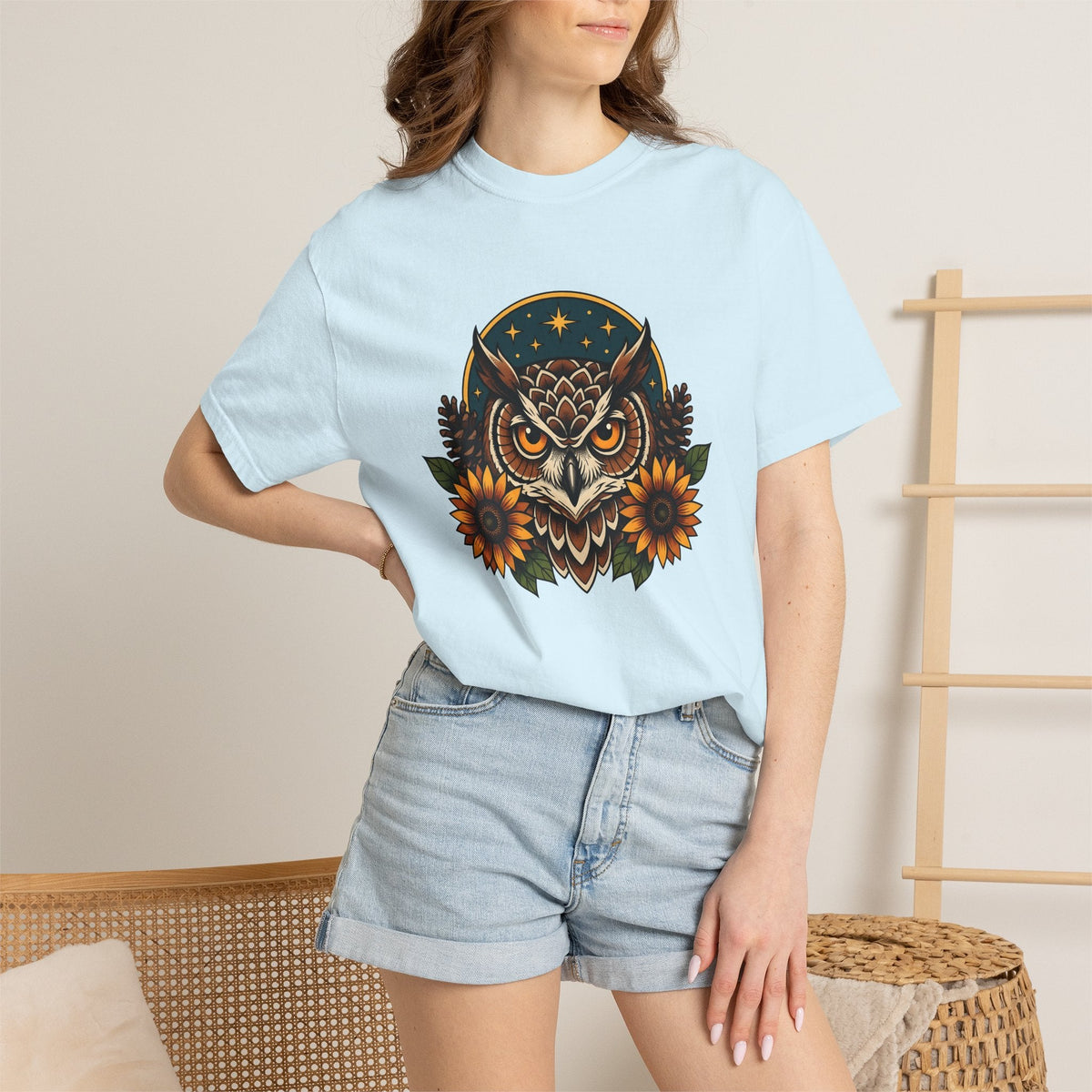 Owl Sunflower Tribal T-Shirt – Fall Autumn Wilderness Art product image 9