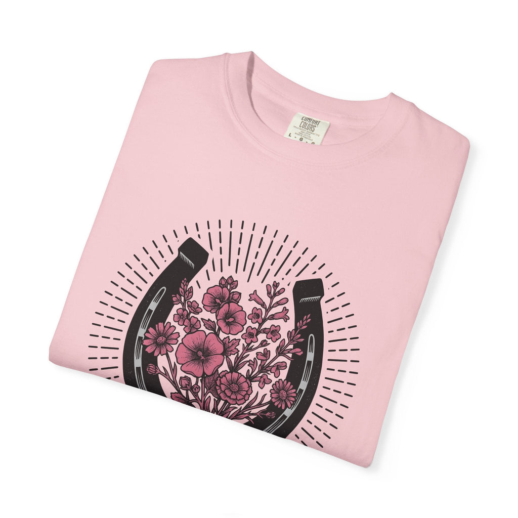Horse Shoe Floral Shirt Cowgirl Ranch Gift for Women Folk Tee Horseshoe T-Shirt