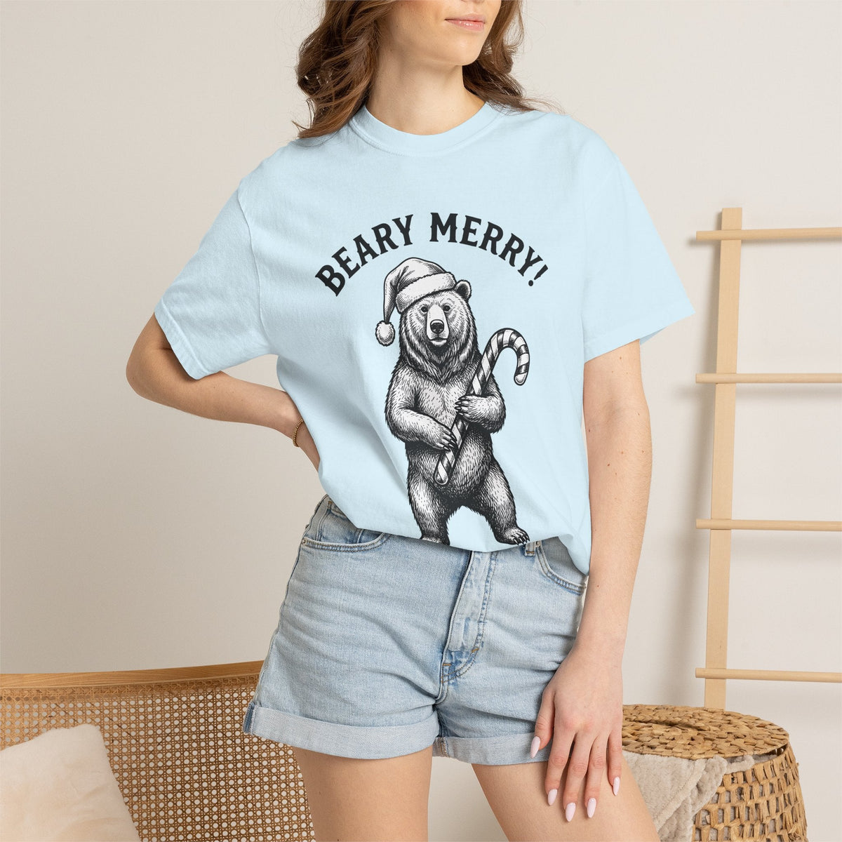Bear Santa Hat Shirt Christmas Animal Unisex Gift Hand Drawn Tee Teddy T-Shirt
