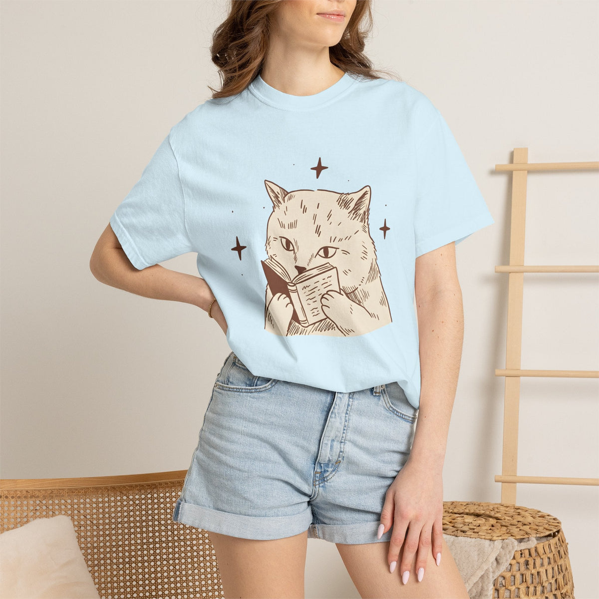 Cat Reading Shirt Bookworm Unisex Gift Hand Drawn Tee Kitty product image 9