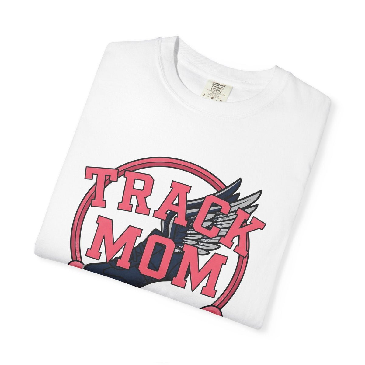 Winged Running Shoes Cartoon T-Shirt – Track Mom Fitness Design, Women Graphic Tee