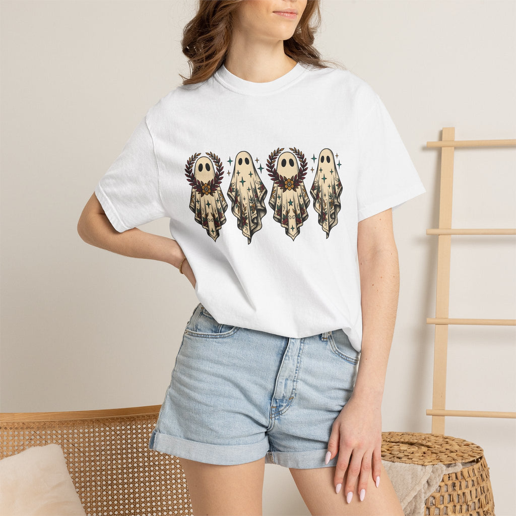 Floral Ghost Shirt Halloween Boho Gift Women Vintage Tee product image 7