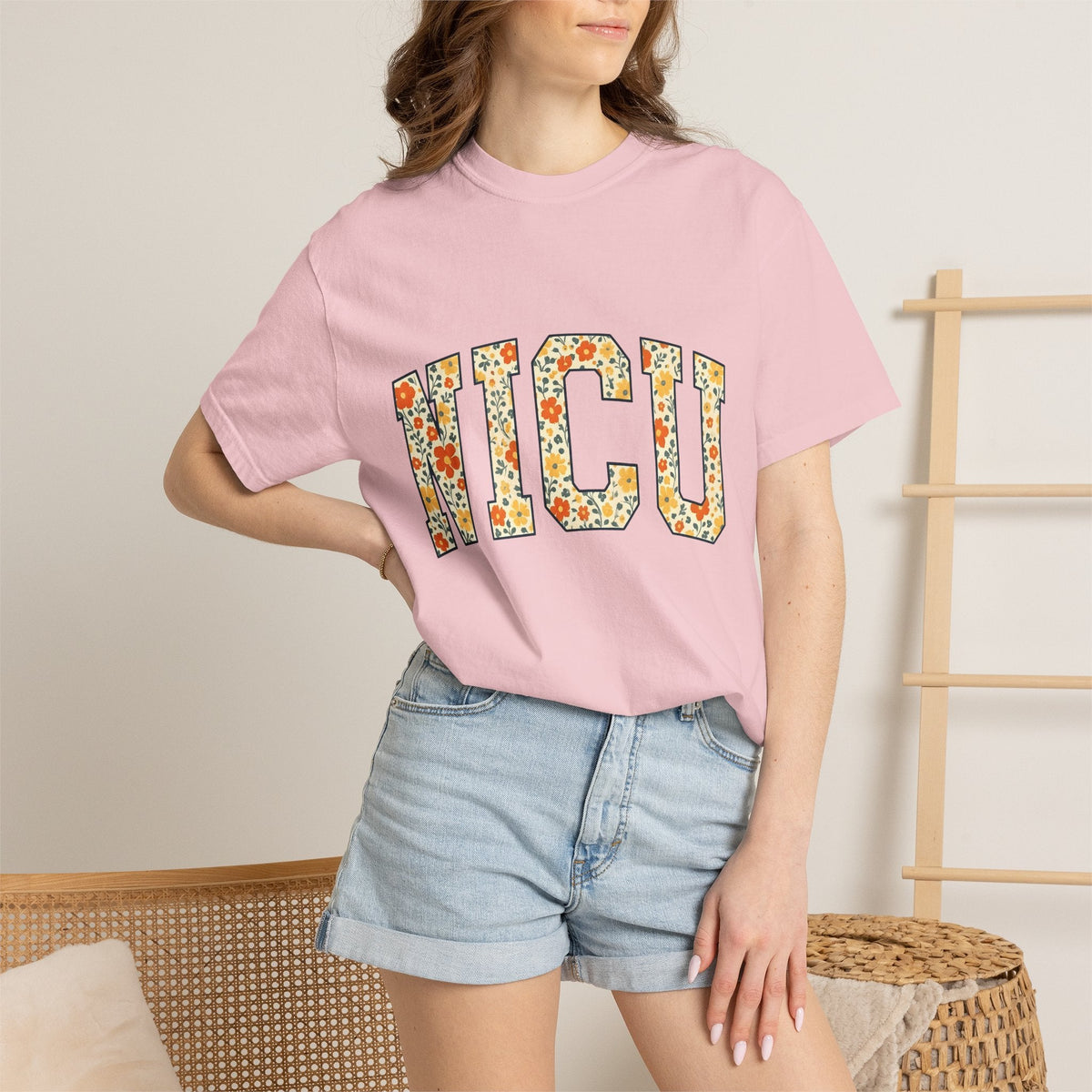 Floral Varsity Letters Boho T-Shirt – Nurse Pride Flower product image 12