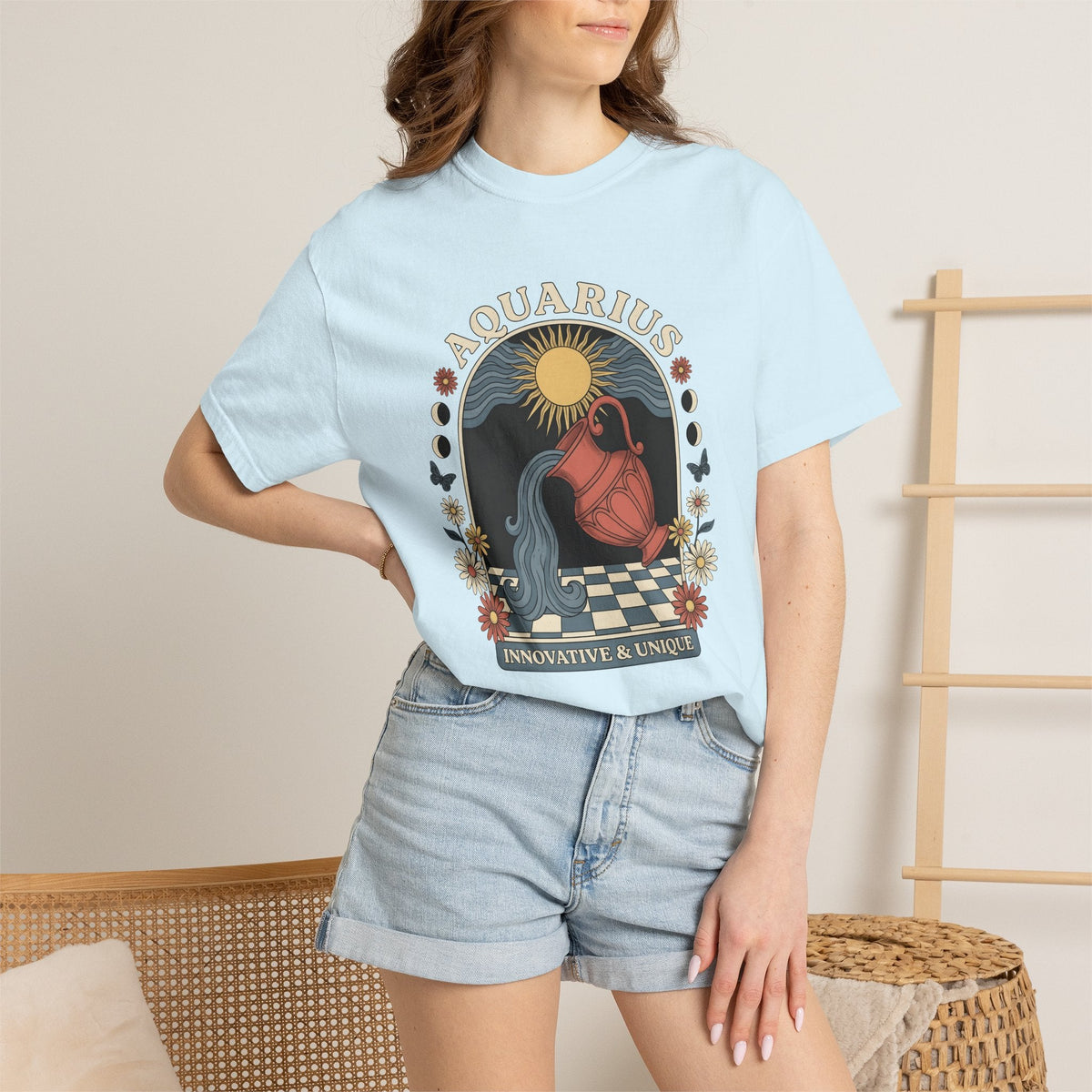 Aquarius Symbol Shirt Boho Chic Star Sign Unisex Gift Line product image 9