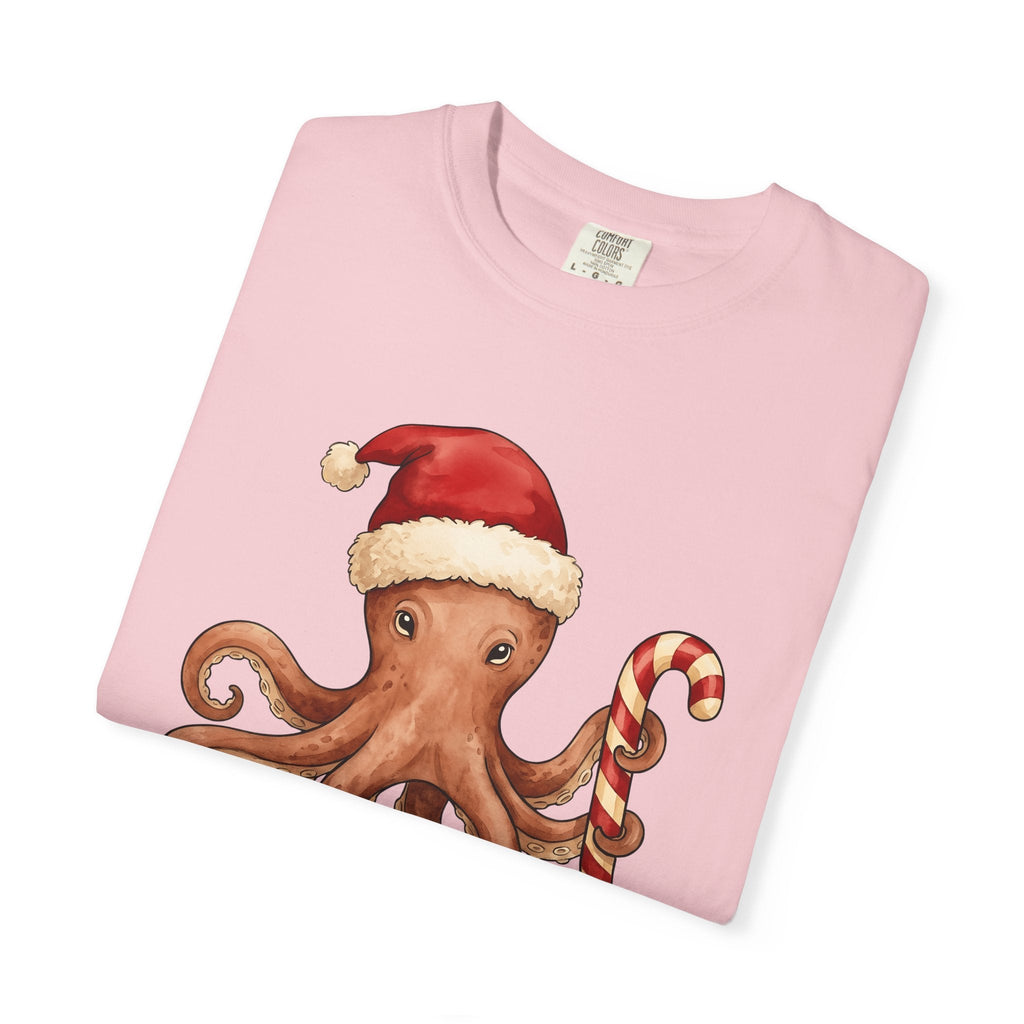 Octopus Christmas Hat Shirt Animals Holiday Unisex Gift Paint Tee Cephalopod