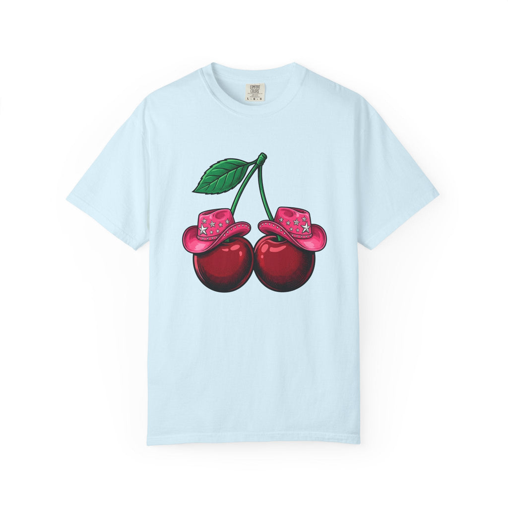 Cherry Cowboy Hat Cartoon T-Shirt – Cowgirl Fall Harvest Design, Women Graphic Tee