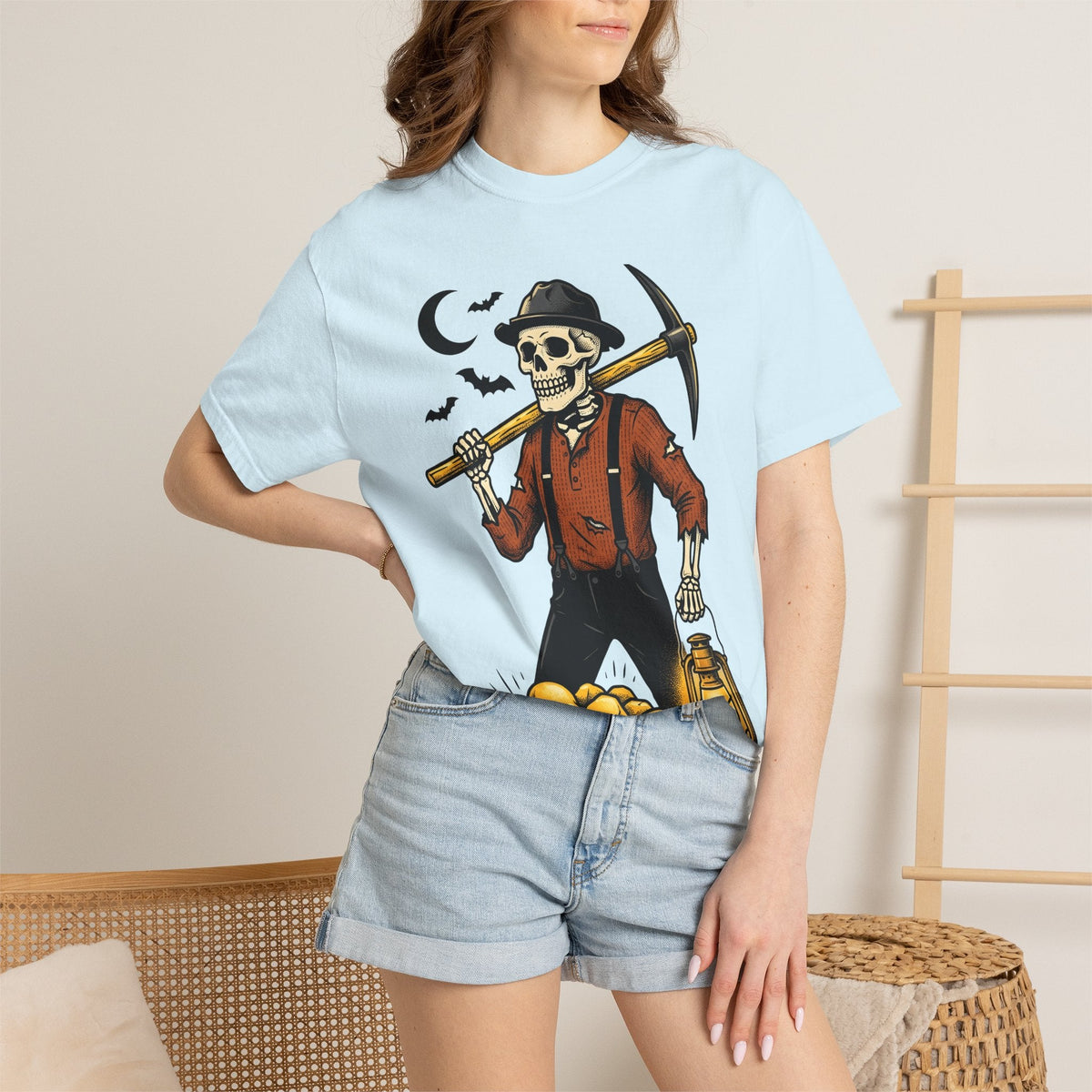 Skeleton Miner Shirt Halloween Dark Unisex Gift Retro Tee product image 9
