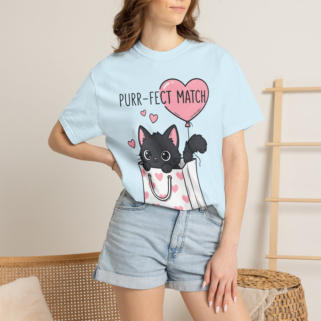 Black Cat Whimsical T-Shirt – Valentine's Day Kitty Line product image 9