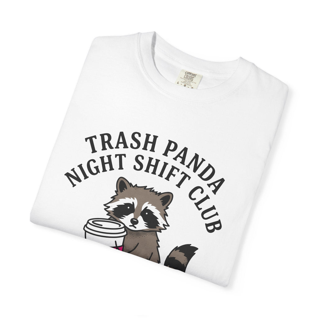 Raccoon Coffee Mug Comic T-Shirt – Funny Nurse Wildlife Caffeine, Unisex Graphic Tee