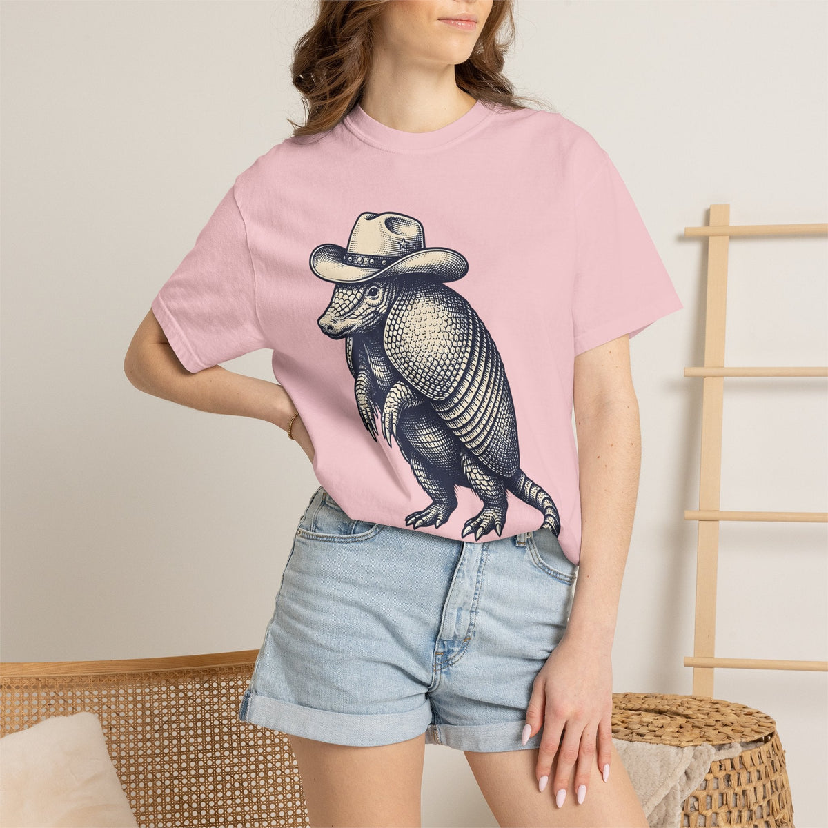 Armadillo Cowboy Hat Shirt Cowgirl Creatures Gift for Women Farmhouse Tee Cowboy