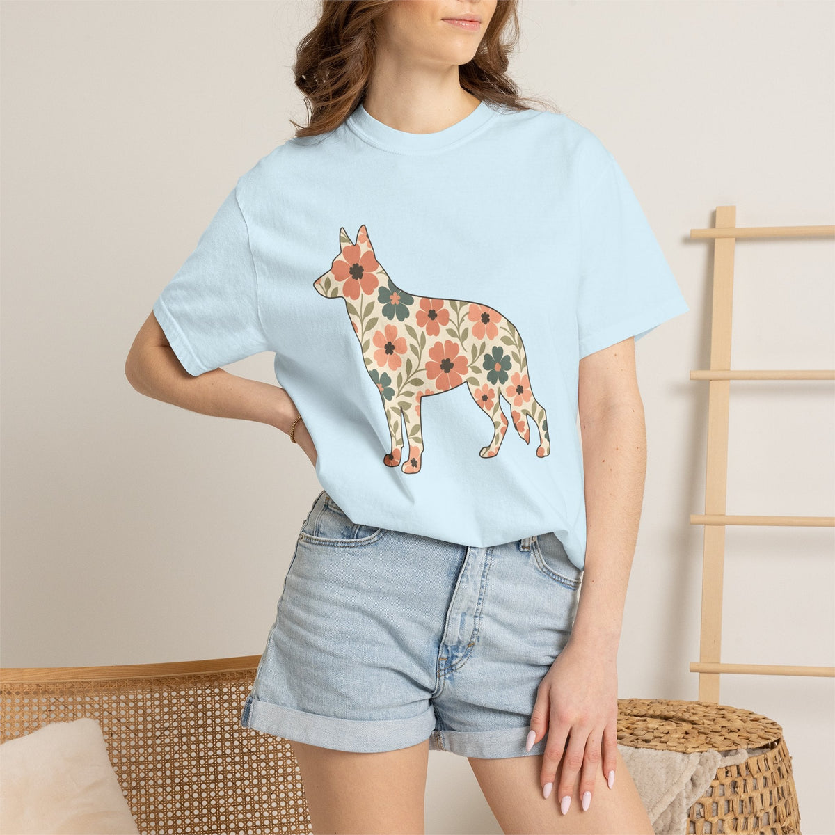 German Shepherd Puppy Shirt Dog Critters Unisex Gift Flower product image 9