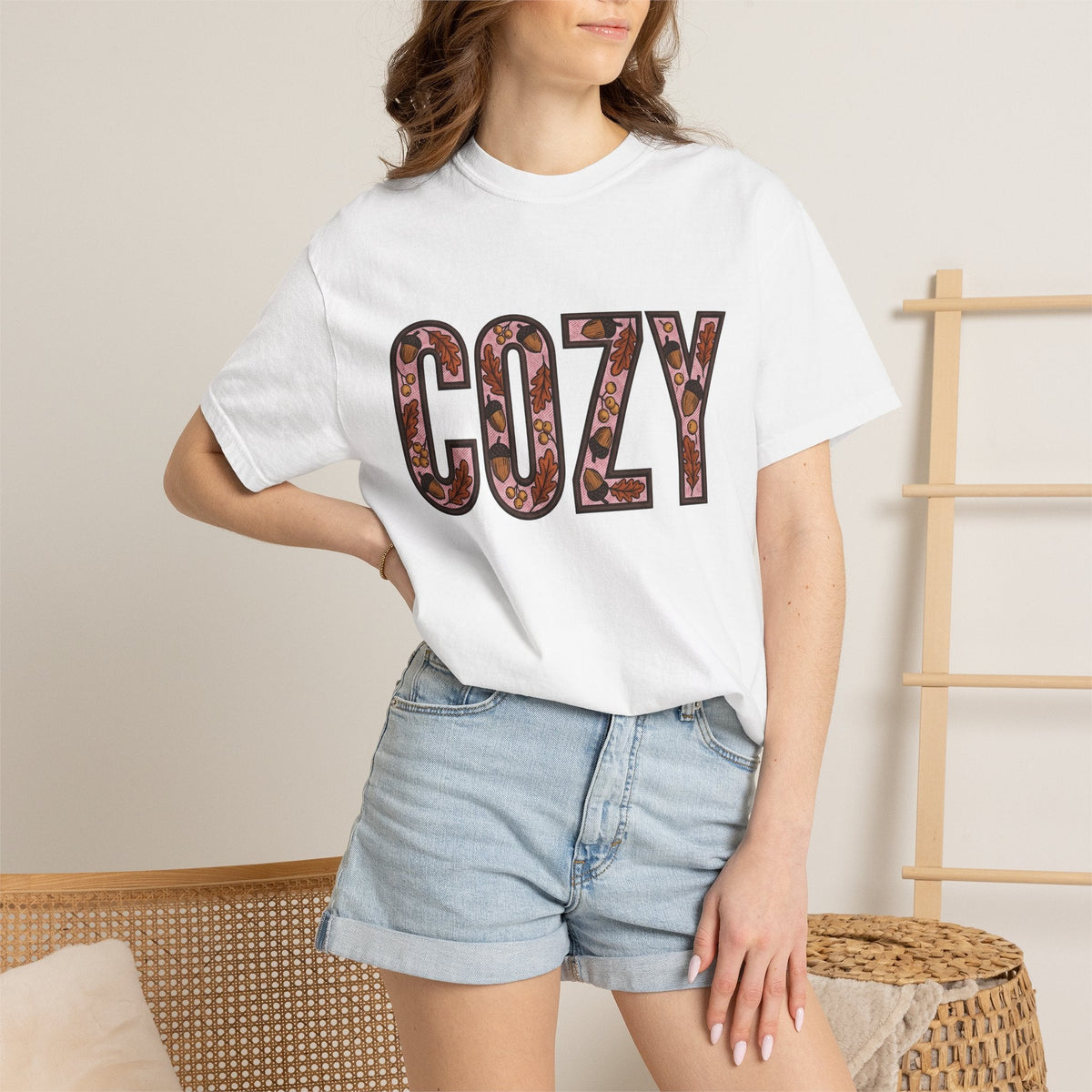 Acorn Leaf Stitched T-Shirt – Cozy Fall Hygge Autumn product image 6