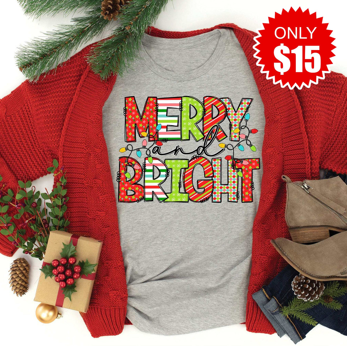Merry and Bright Tee - Heather Grey - 15 product image 1