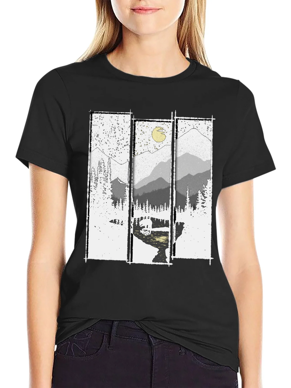 Mountain Vista Graphic Tee - Black Cotton T-Shirt product image 2