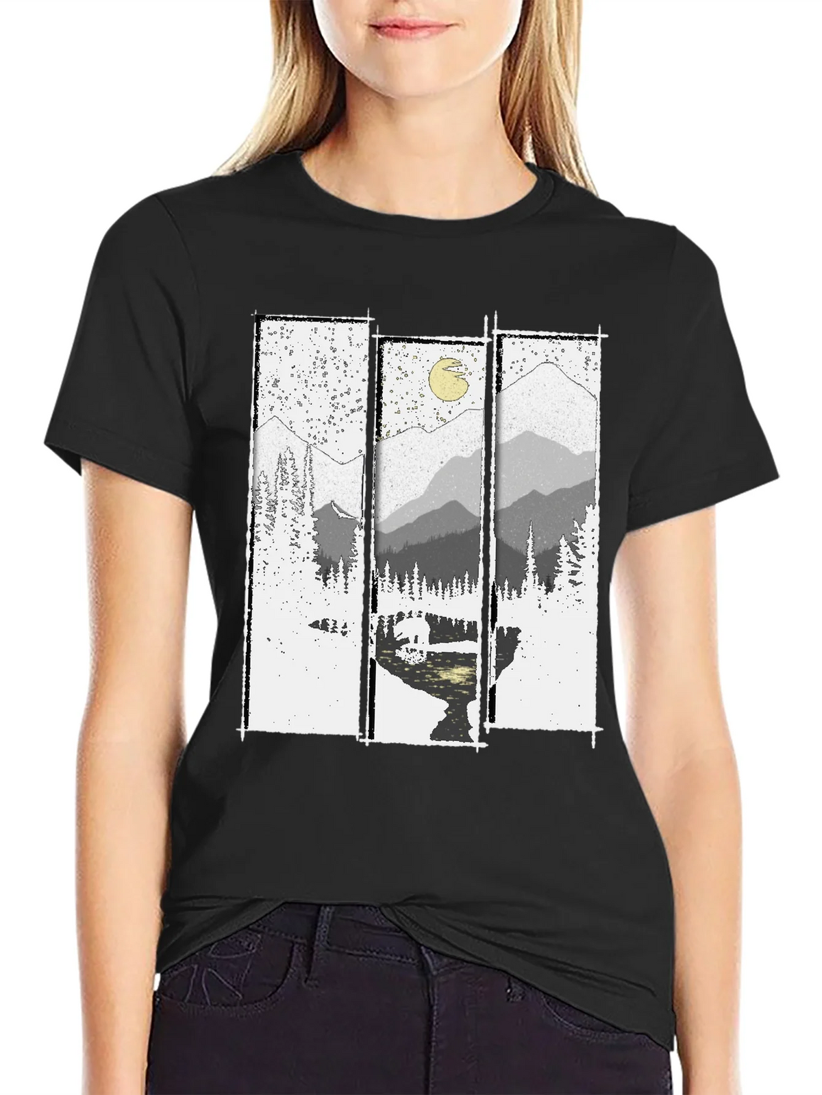 Mountain Vista Graphic Tee - Black Cotton T-Shirt product image 2
