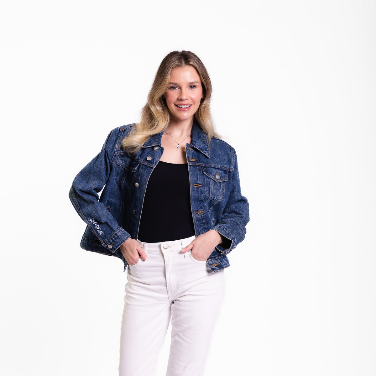 Vintage Washed Faith Cross Denim Jacket