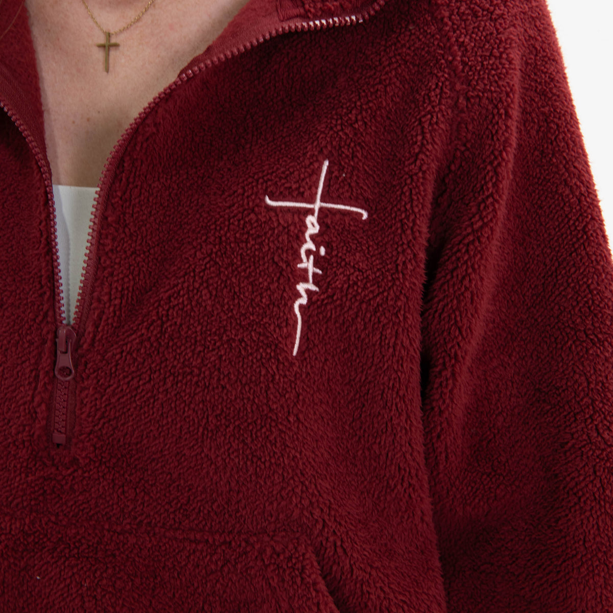 Crimson Faith Cross Cozy Sherpa Fleece Half Zip Pullover & Sweatpants Bundle