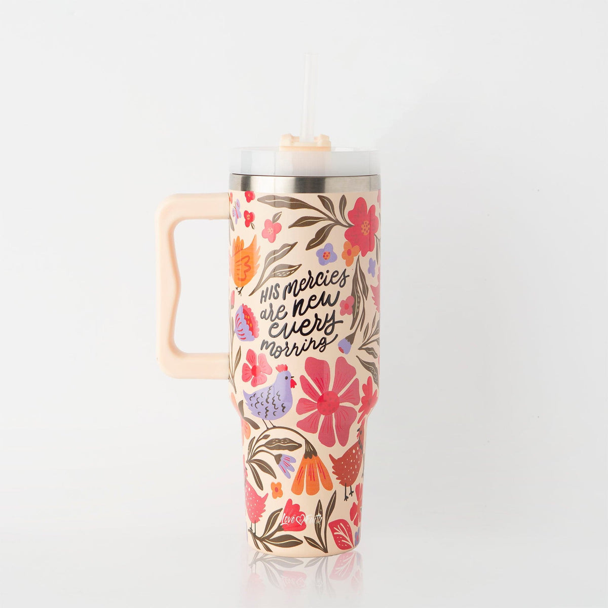 His Mercies are New All Over Stainless Steel 40oz Tumbler with Handle