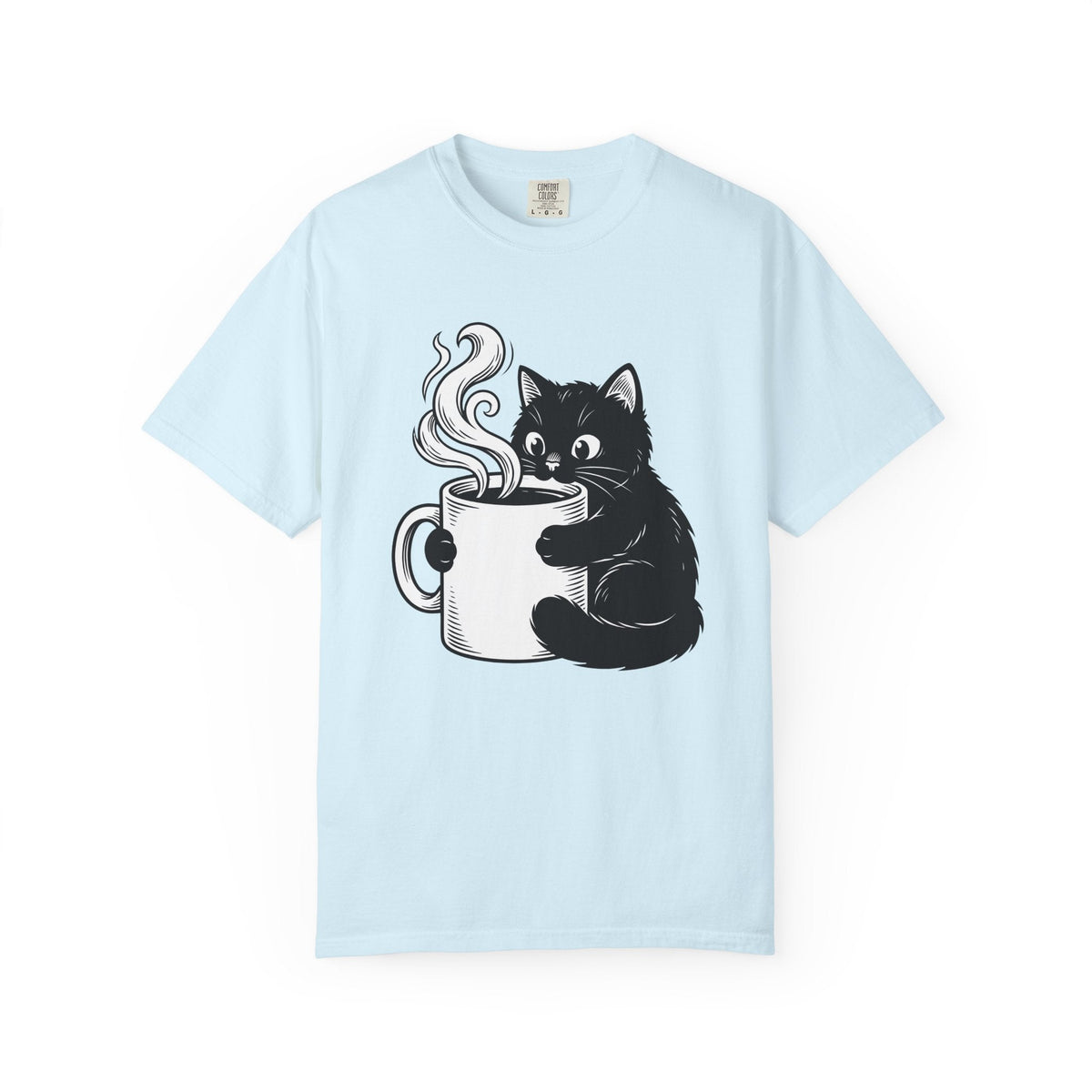 Black Feline Mug Shirt Cat Cappuccino Unisex Gift Cartoon Tee Cat T-Shirt Cat