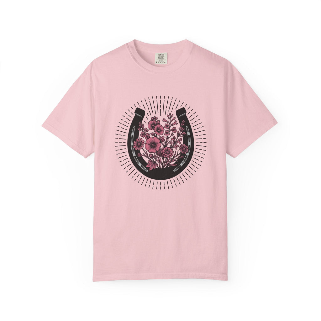 Horse Shoe Floral Shirt Cowgirl Ranch Gift for Women Folk Tee Horseshoe T-Shirt