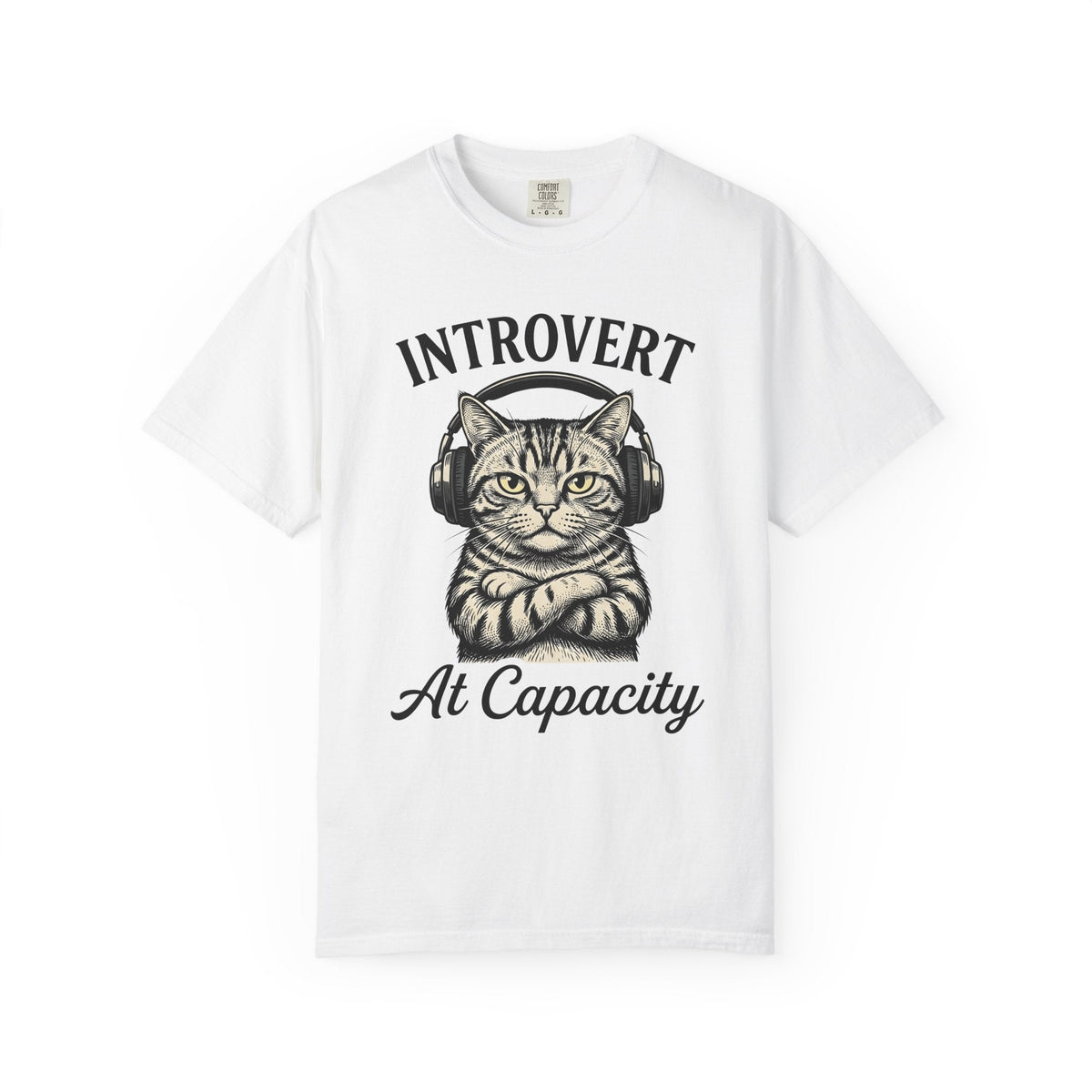 Tabby Cat Headphones Shirt Introvert Unisex Gift Vintage product image 1