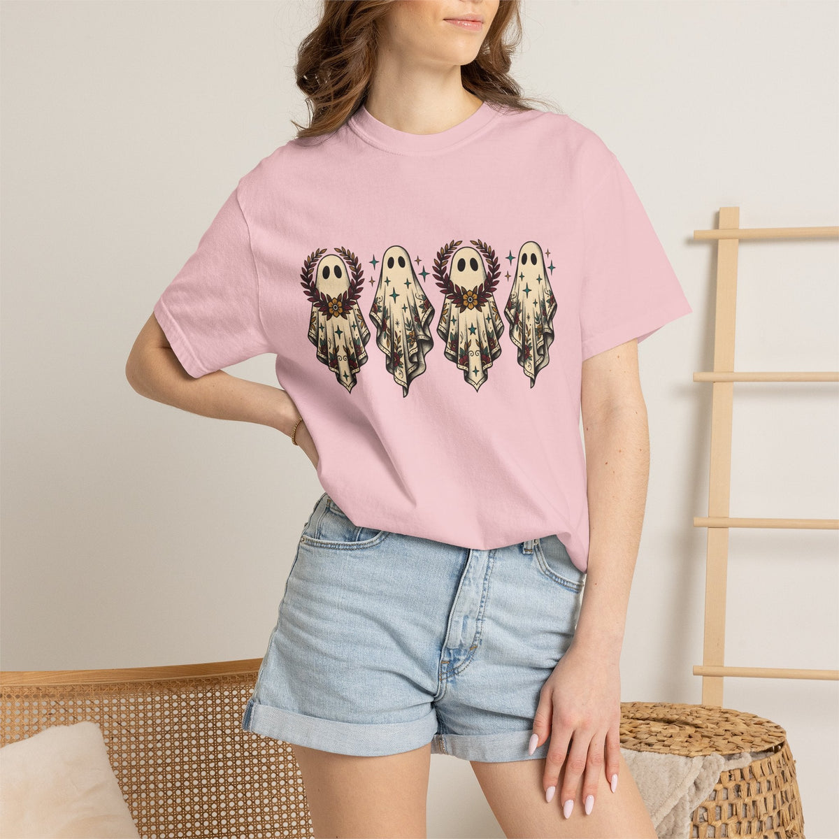 Floral Ghost Shirt Halloween Boho Gift Women Vintage Tee product image 13