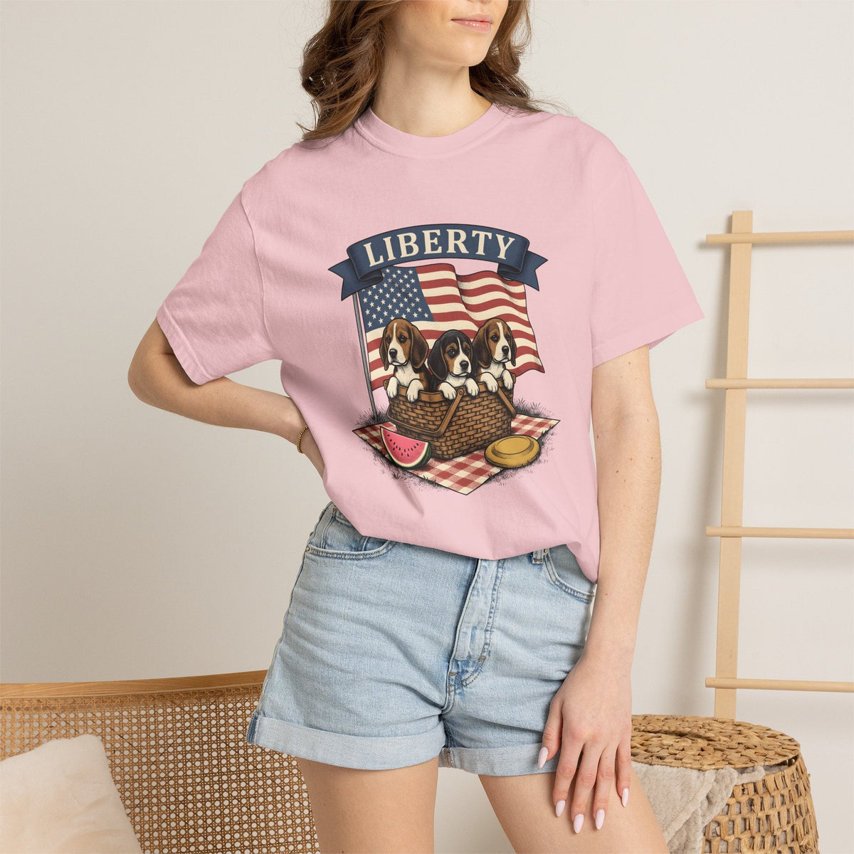 Beagle Pups Rustic T-Shirt – 4th of July Freedom Puppy product image 12
