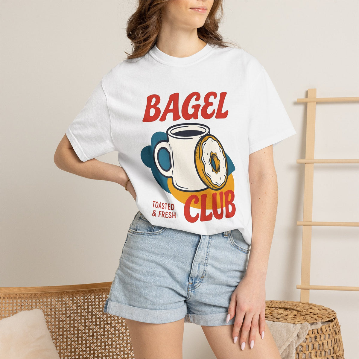 Espresso Mug Bagel Shirt Coffee Food Unisex Gift Hand Drawn Tee Bagel T-Shirt