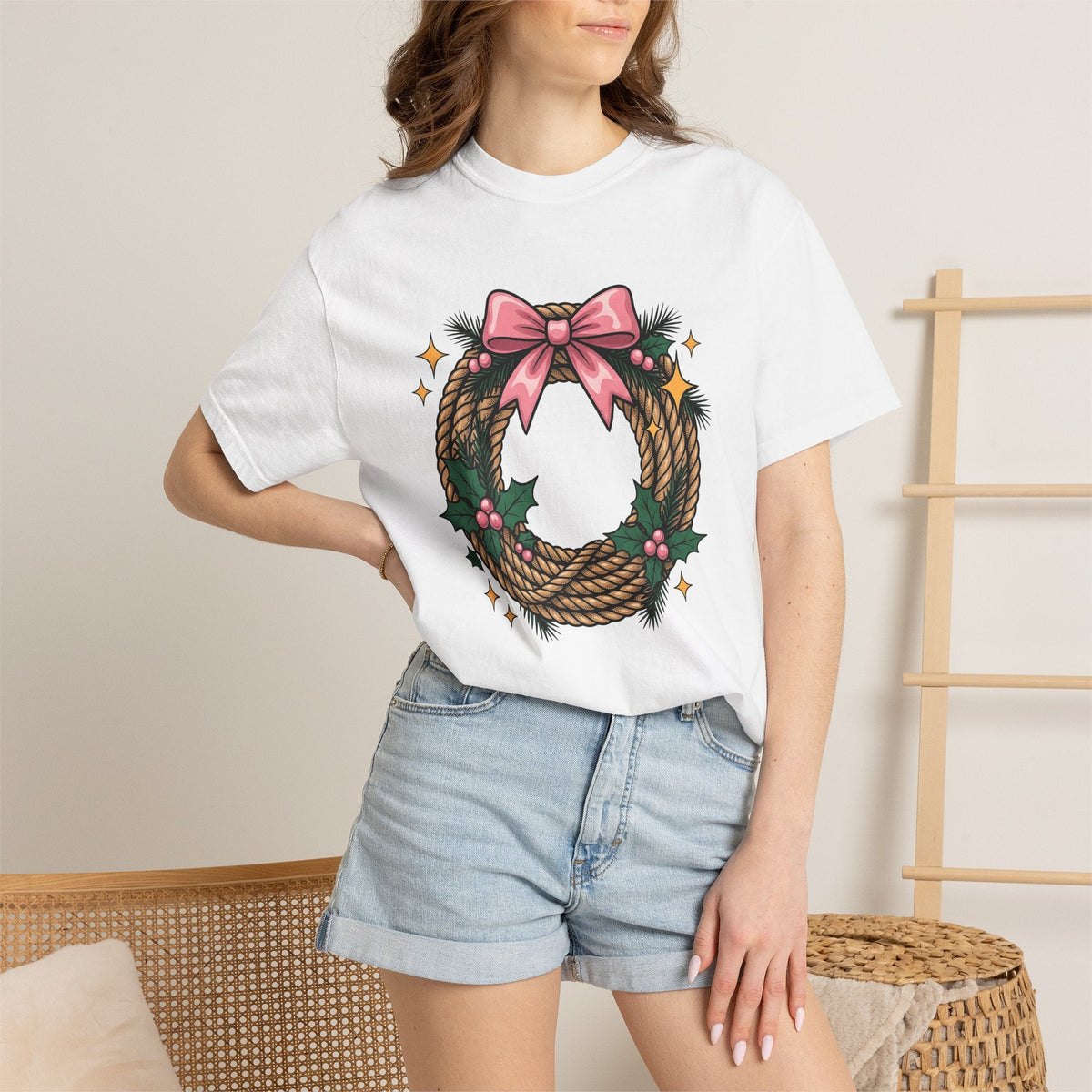 Cord Wreath Shirt Cowgirl Festive Gift for Women Hand Drawn product image 6