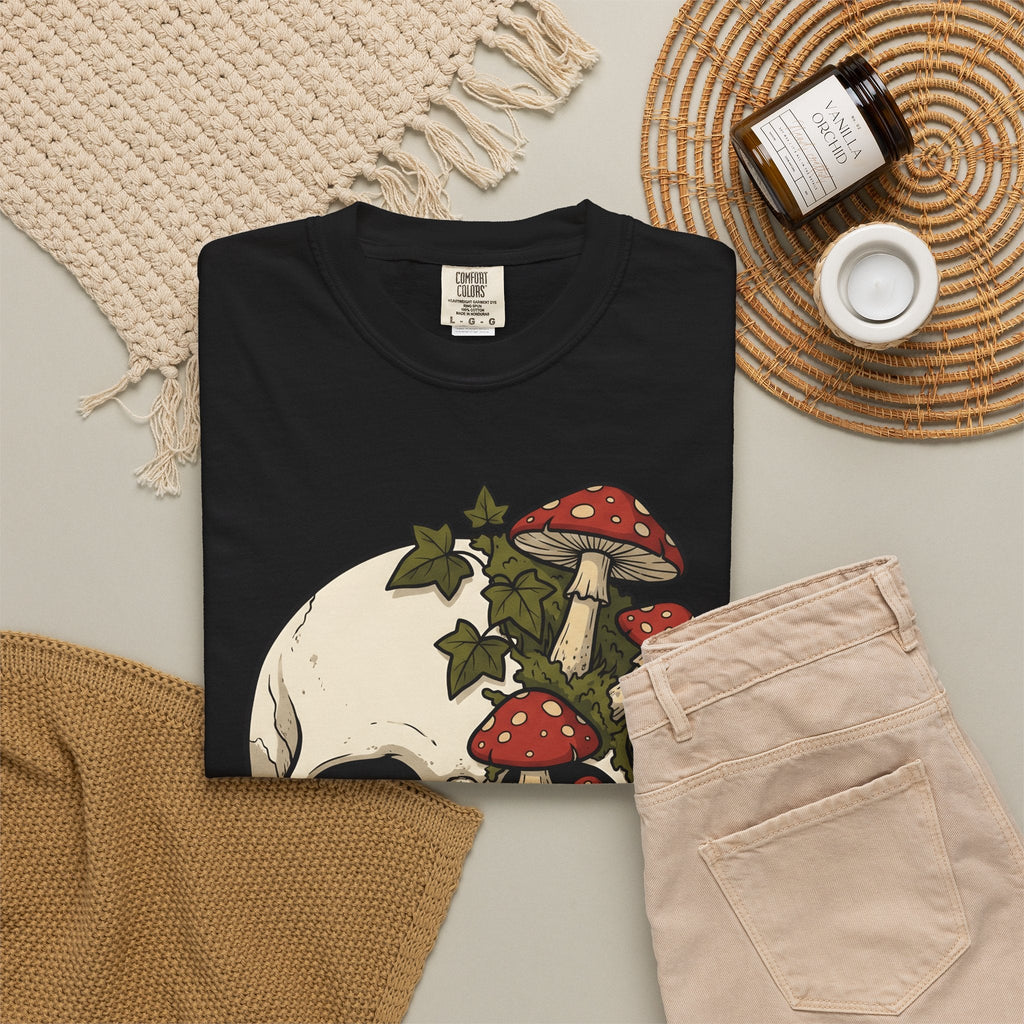 Skull Mushrooms Shirt Gothic Nature Unisex Gift Tattoo Tee product image 16