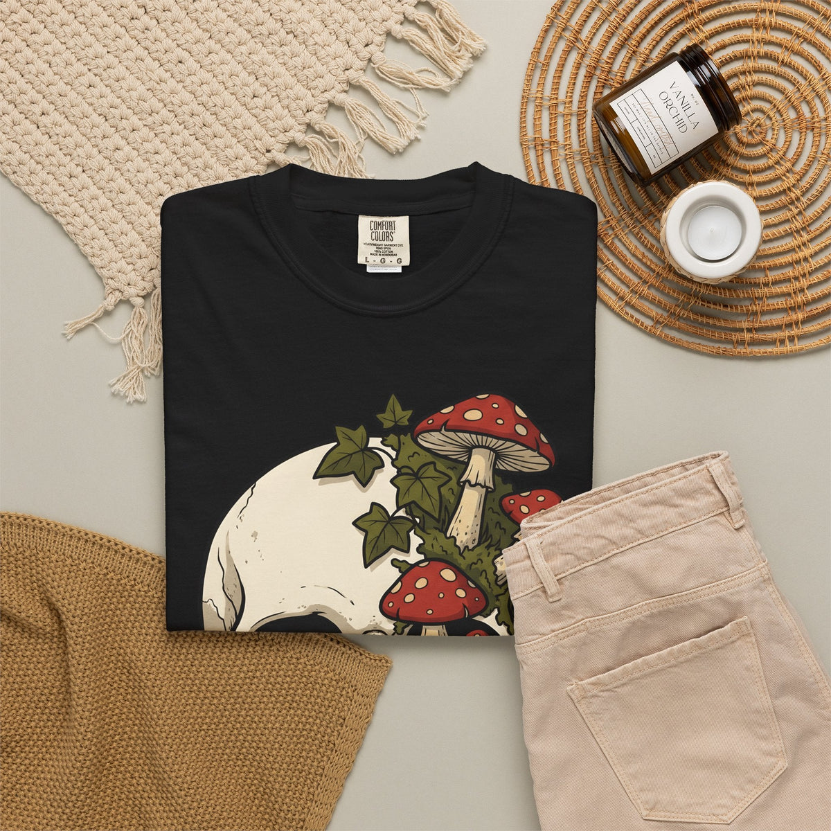 Skull Mushrooms Shirt Gothic Nature Unisex Gift Tattoo Tee product image 16