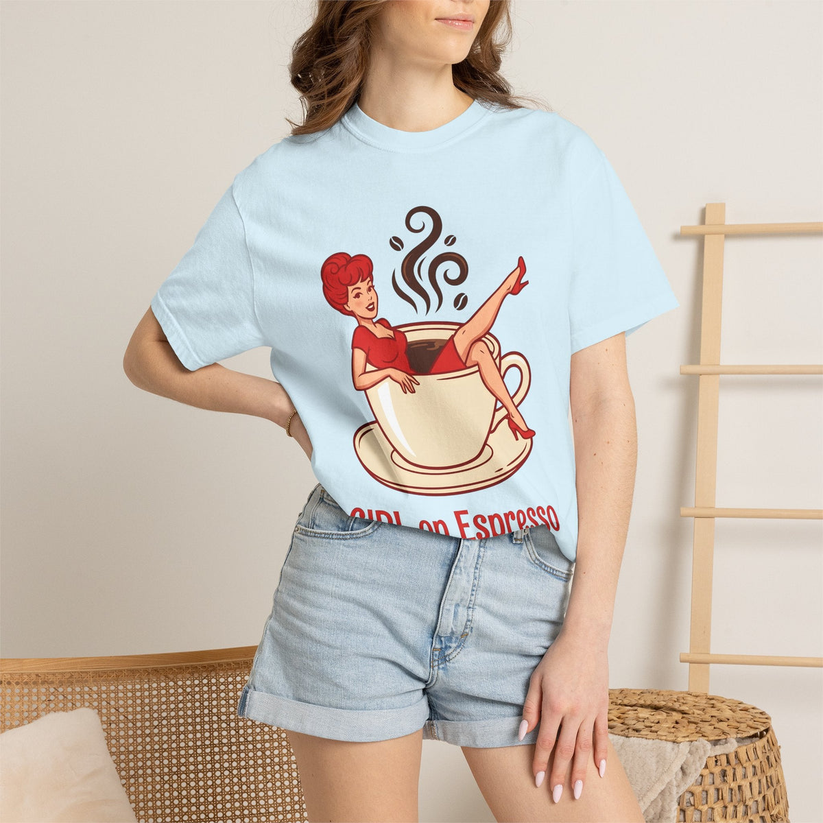 Pinup Coffee Mug Shirt Coffee Fun Unisex Gift Hand Drawn Tee Coffee Cup T-Shirt