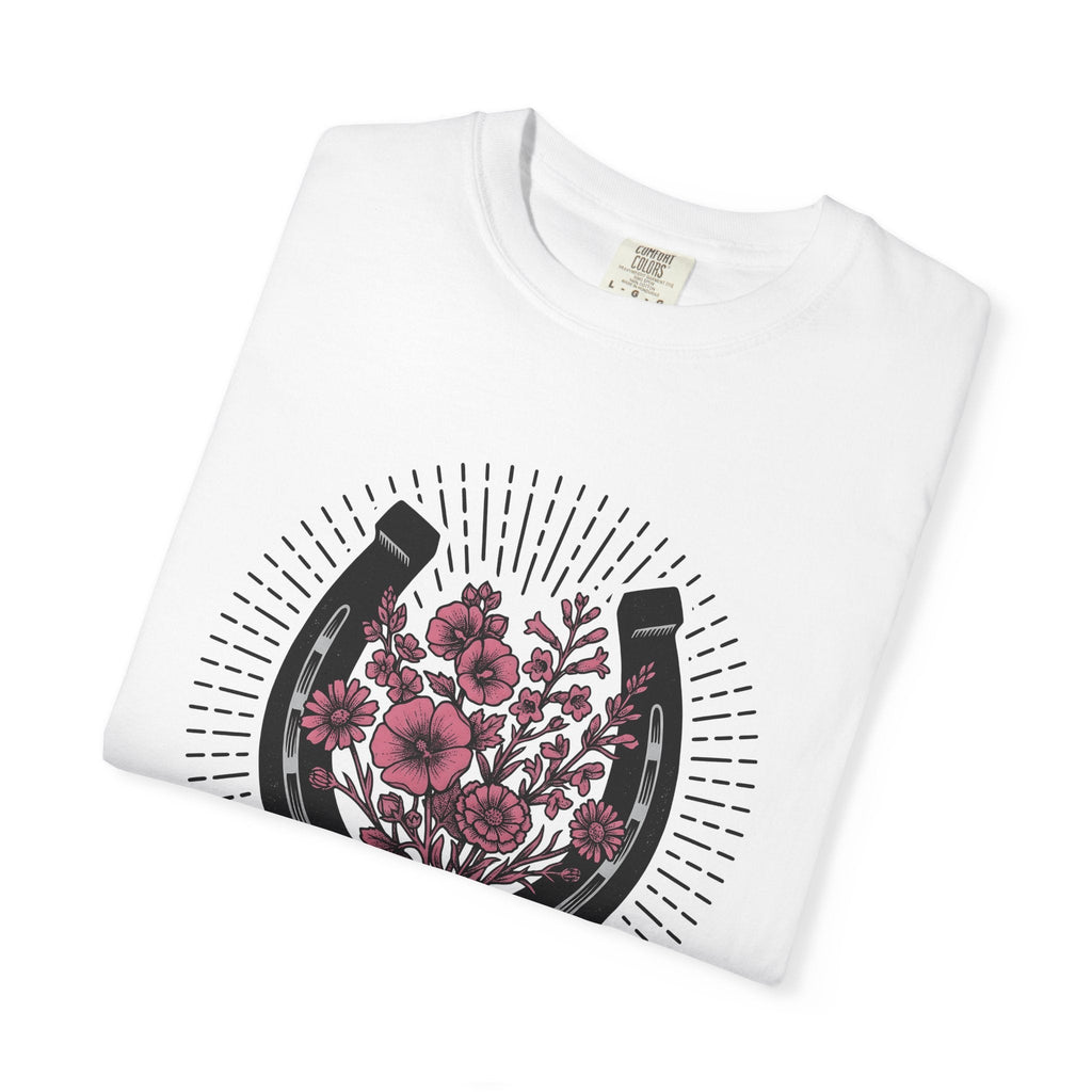 Horse Shoe Floral Shirt Cowgirl Ranch Gift for Women Folk Tee Horseshoe T-Shirt