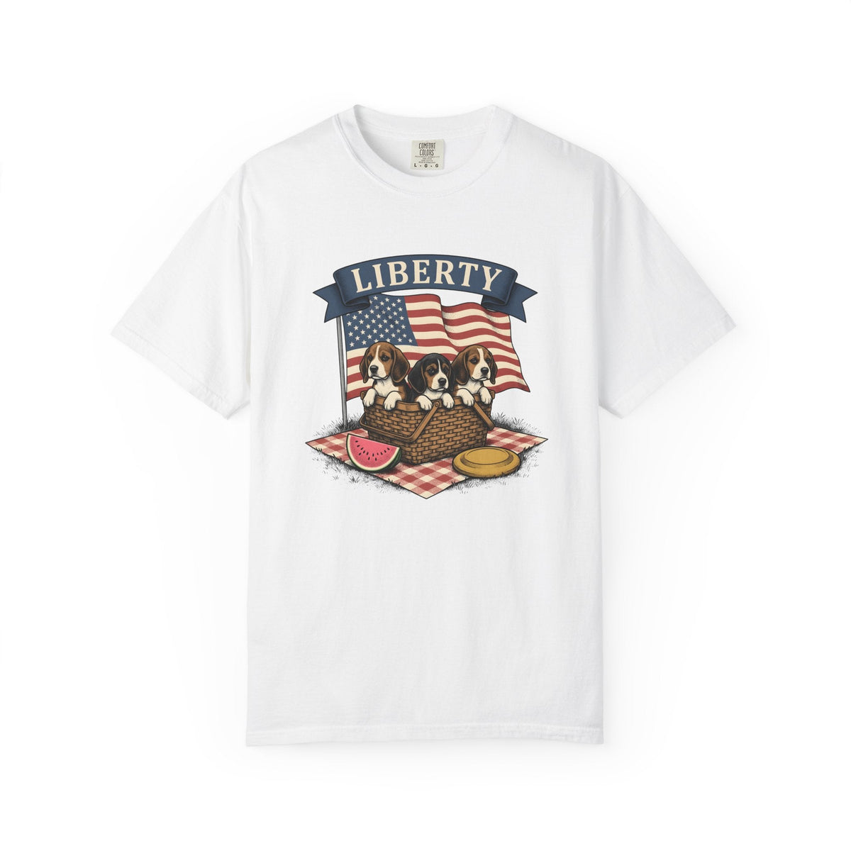 Beagle Pups Rustic T-Shirt – 4th of July Freedom Puppy product image 1