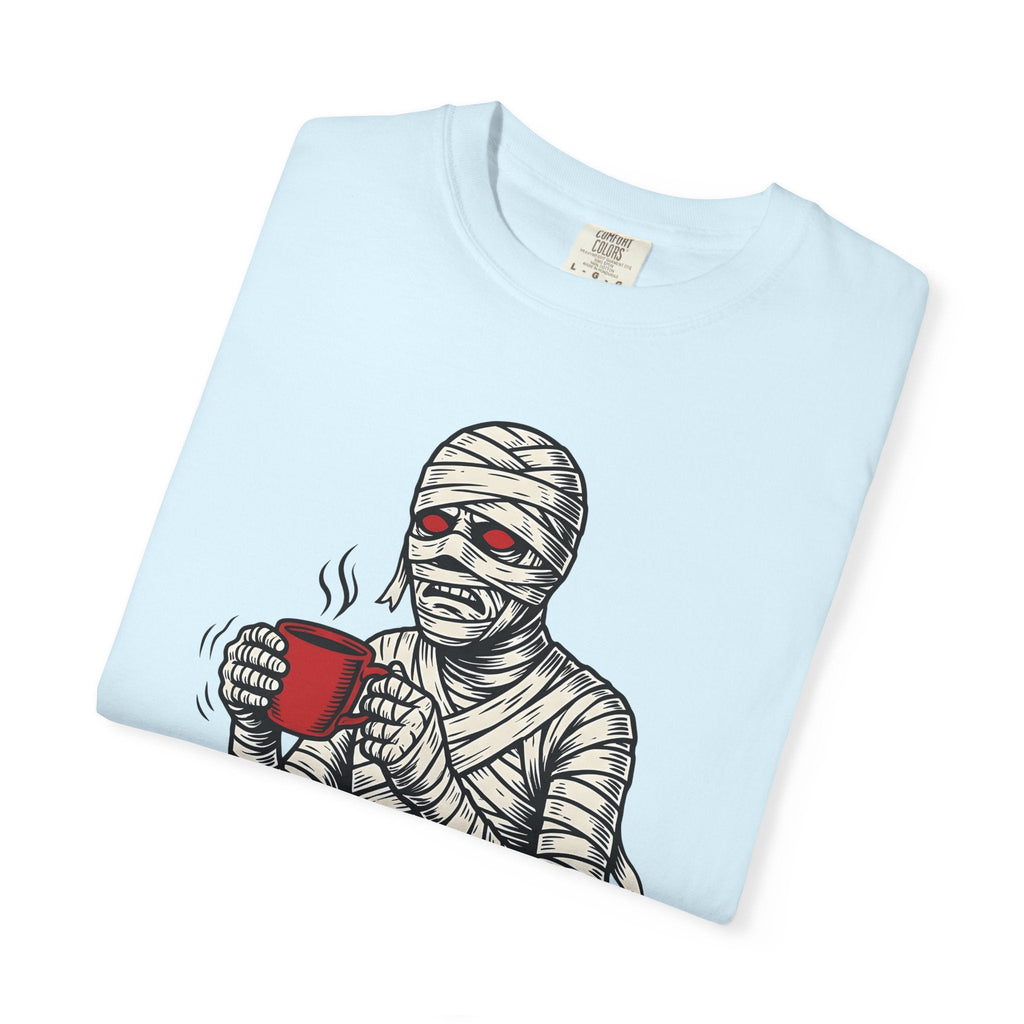 Bandaged Coffee Cup Cartoon T-Shirt – Halloween Caffeine Lover Mummy, Unisex Graphic Tee