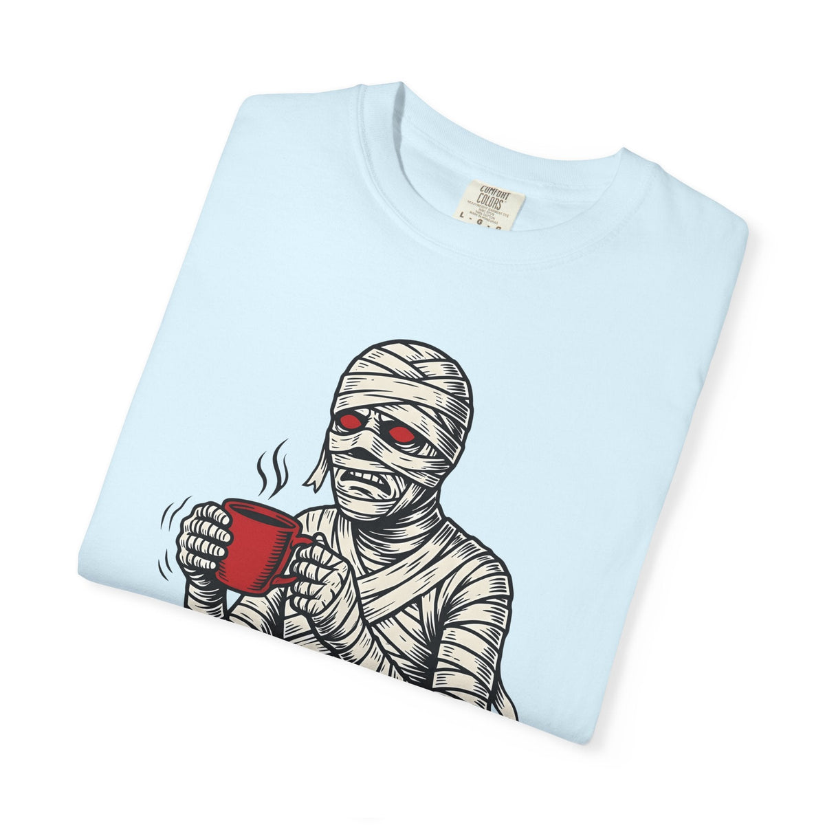Bandaged Coffee Cup Cartoon T-Shirt – Halloween Caffeine Lover Mummy, Unisex Graphic Tee