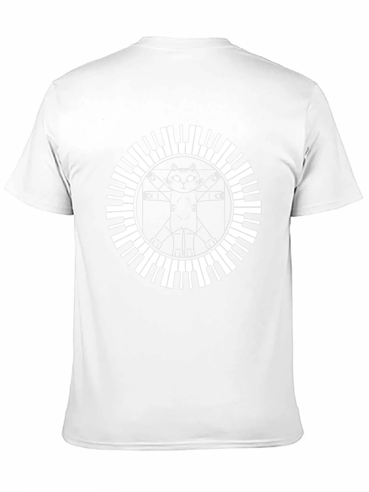Cat Vitruvian Man Piano Keys Black T-Shirt product image 10