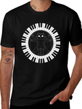 Cat Vitruvian Man Piano Keys Black T-Shirt product image 1
